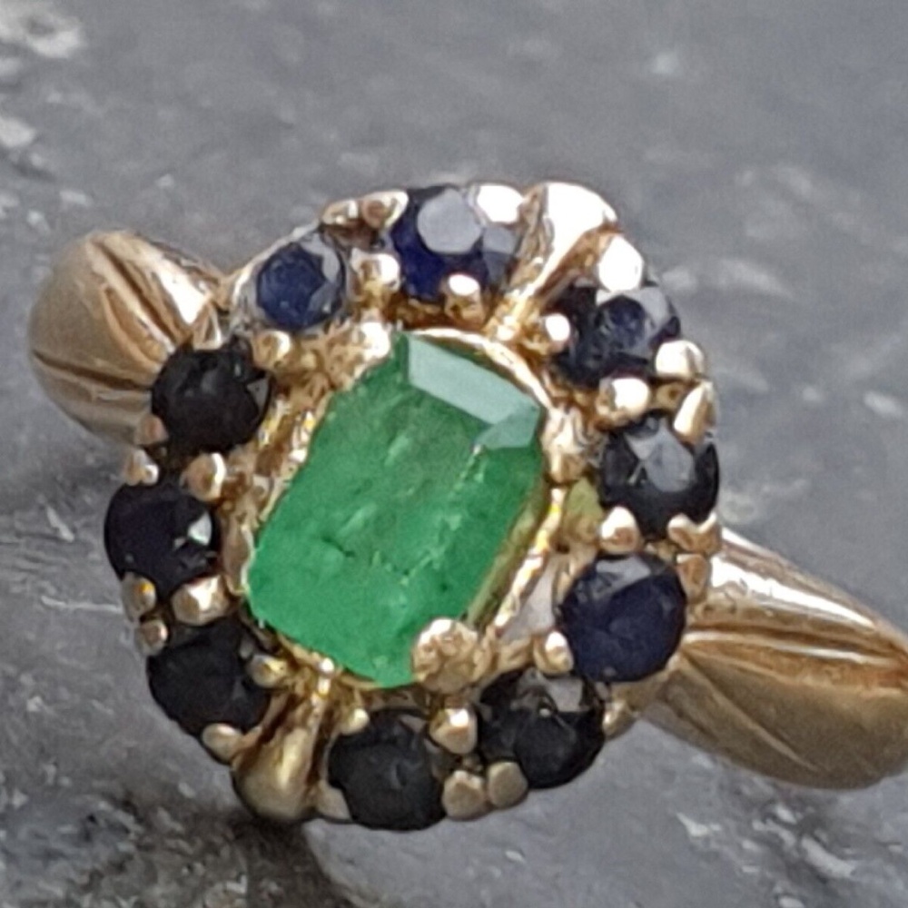 Vintage Emerald And Sapphire Ring 9ct Gold Size 6.5